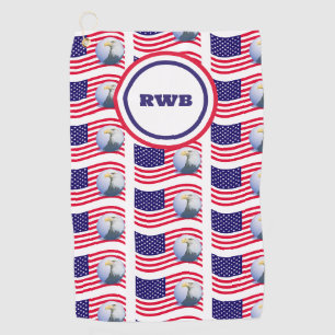Serviette De Golf Drapeau américain et monogramme d'aigle