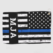Serviette De Golf Drapeau bleu mince Police Monogramme personnalisée (Horizontal)