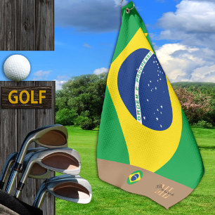 Serviette De Golf Drapeau brésilien & Brésil monogrammed Golf /spo