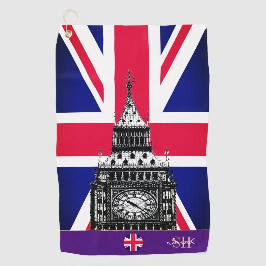 Serviette De Golf Drapeau britannique & Royaume-Uni monogrammed /gol (Devant)