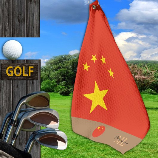 Serviette De Golf Drapeau chinois & Chine monogrammed /golf