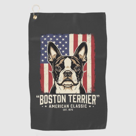 Serviette De Golf Drapeau Classique Américain Boston Terrier (Devant)