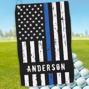 Serviette De Golf Drapeau de police personnalisé Ligne bleue mince