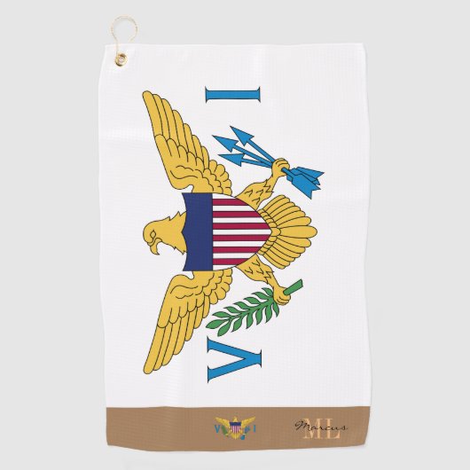 Serviette De Golf Drapeau des îles Vierges américaines monogrammed / (Devant)
