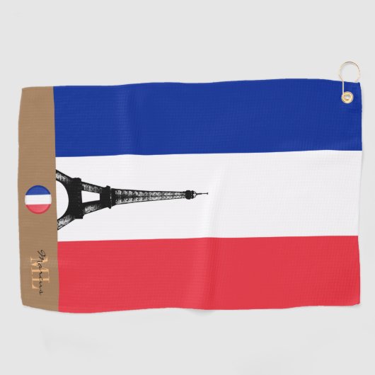 Serviette De Golf Drapeau français & Eiffel, France monogrammed Golf (Horizontal)
