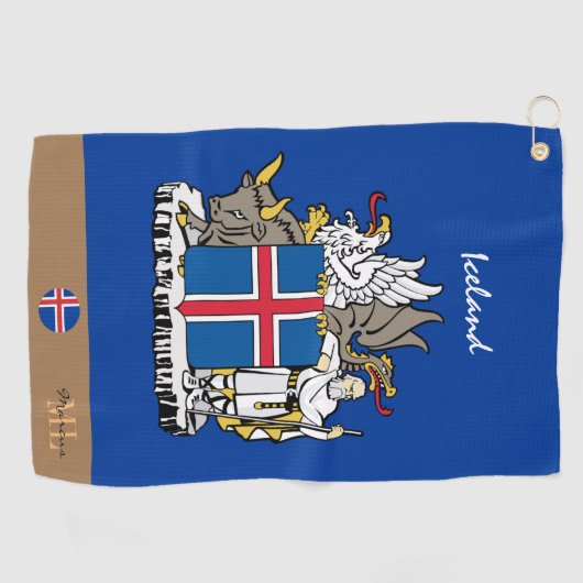 Serviette De Golf Drapeau islandais & Islande, monogrammed / Golf To (Horizontal)