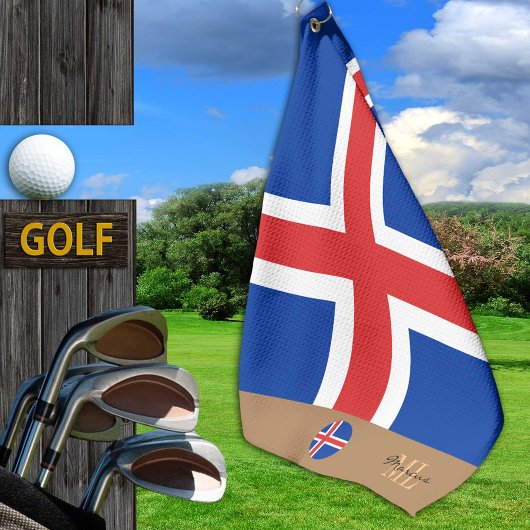 Serviette De Golf Drapeau islandais & Islande, monogrammed / Golf To