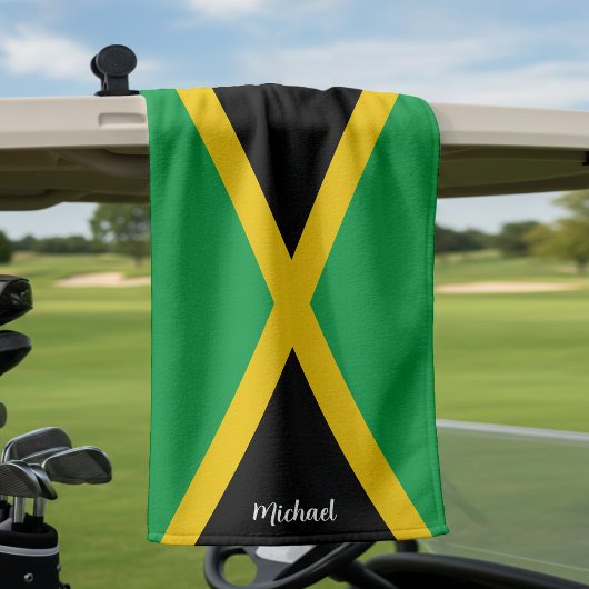 Serviette De Golf Drapeau jamaïcain noir et or vert