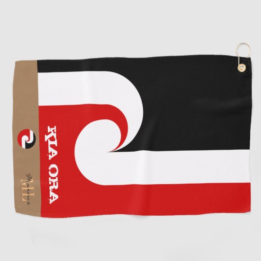 Serviette De Golf Drapeau Kia Ora & Maori Nouvelle-Zélande monogramm (Horizontal)