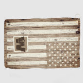 Serviette De Golf Drapeau USA en bois rustique avec monogramme (Horizontal)