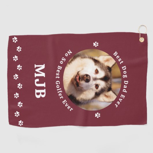 Serviette De Golf Drôle CHIEN DAD Photo personnalisée Golfer Rouge (Horizontal)