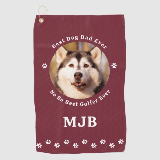 Serviette De Golf Drôle CHIEN DAD Photo personnalisée Golfer Rouge (Devant)