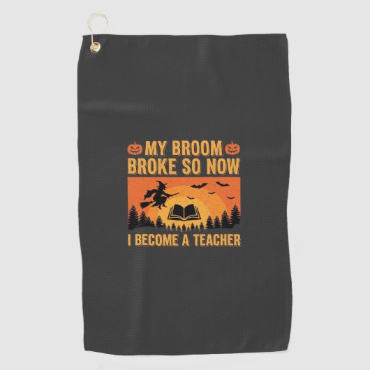 Serviette De Golf Drôle de professeur d'Halloween Balai Cassé Design (Devant)