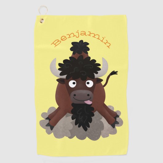 Serviette De Golf Drôle dessin animé de bison de buffle (Devant)