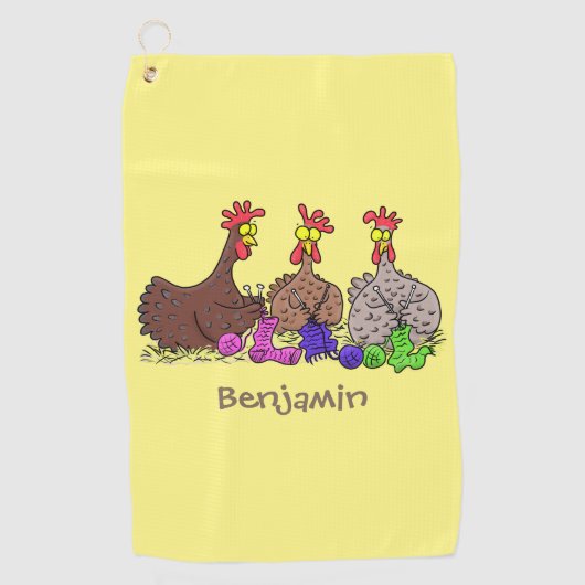 Serviette De Golf Drôle dessin animé de poulets de tricot (Devant)