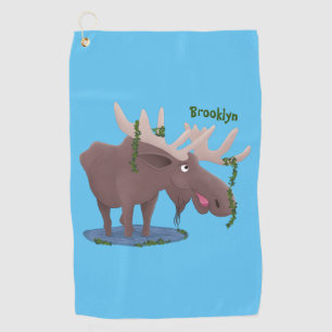 Serviette De Golf Drôle dessin animé d'orignal heureux