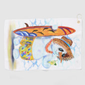 Serviette De Golf Drôle Été Snowman Surfer Boit Cocktail Frais (Horizontal)
