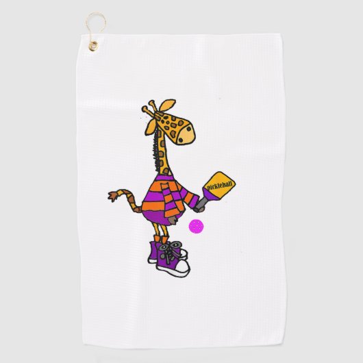 Serviette De Golf Drôle Giraffe Jouer Pickleball (Devant)