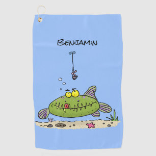 Serviette De Golf Drôle gras affamé poisson vert dessin de pêche