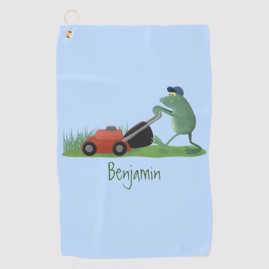 Serviette De Golf Drôle grenouille verte tondre la pelouse dessin (Devant)