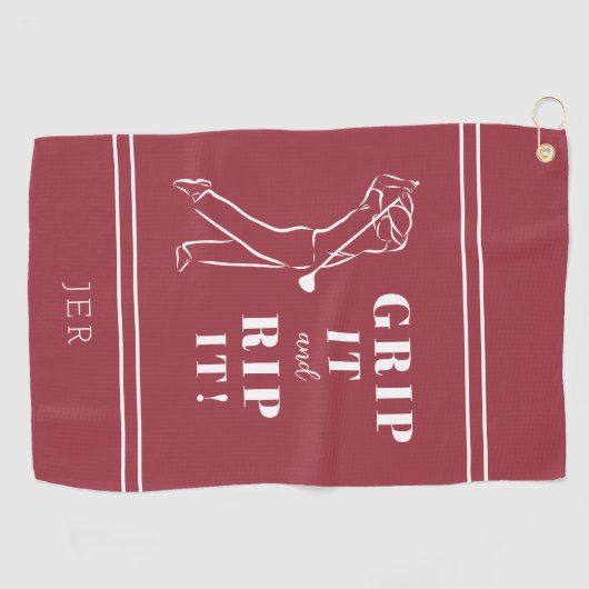 Serviette De Golf Drôle Humour Golf Grip Rip Mens Pro Custom Red (Horizontal)