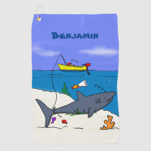Serviette De Golf Drôle requin couché et dessin animé de pêche