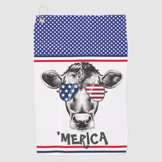 Serviette De Golf Drôle vache hipster américaine (Devant)