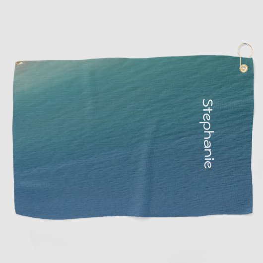Serviette De Golf Eau Bleue turquoise Monogramme Abstrait Nom Plage (Horizontal)