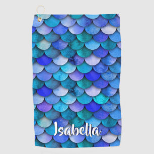 Serviette De Golf Échelle de sirène motif bleu pourpre nom