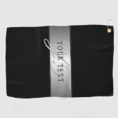 Serviette De Golf Écriture élégante de monogramme modifiable | Noir (Horizontal)