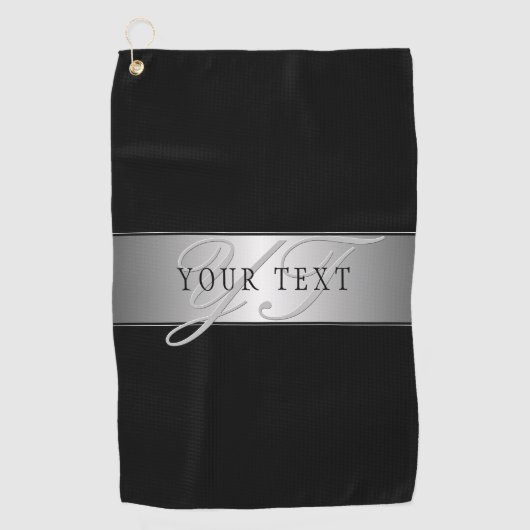 Serviette De Golf Écriture élégante de monogramme modifiable | Noir (Devant)