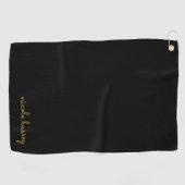 Serviette De Golf Écriture noire et or | Monogramme moderne élégant (Horizontal)