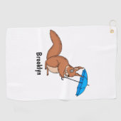 Serviette De Golf Écureuil rouge mignon avec dessin animé parapluie (Horizontal)