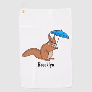 Serviette De Golf Écureuil rouge mignon avec dessin animé parapluie