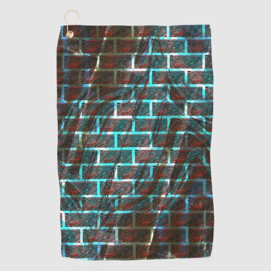 Serviette De Golf Effet de brique rouge et bleu taché, grille ou ray (Devant)