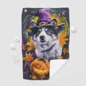 Serviette De Golf Éffrayant Akita Halloween Witch et Citrouille (En situation)