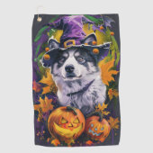 Serviette De Golf Éffrayant Akita Halloween Witch et Citrouille (Devant)