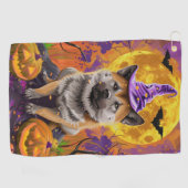 Serviette De Golf Éffrayant Akita Halloween Witch et Citrouille (Horizontal)