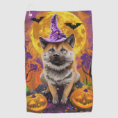 Serviette De Golf Éffrayant Akita Halloween Witch et Citrouille (Devant)