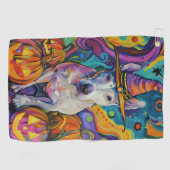 Serviette De Golf Éffrayant Bull Terrier Halloween sorcière et Citro (Horizontal)