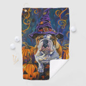 Serviette De Golf Éffrayant Bulldog Halloween sorcière et Citrouille (En situation)