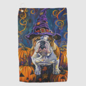 Serviette De Golf Éffrayant Bulldog Halloween sorcière et Citrouille (Devant)