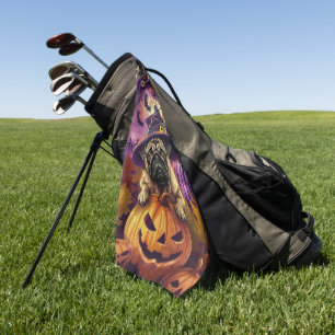 Serviette De Golf Éffrayant Carlin Chien Halloween Sorcière Et Citro