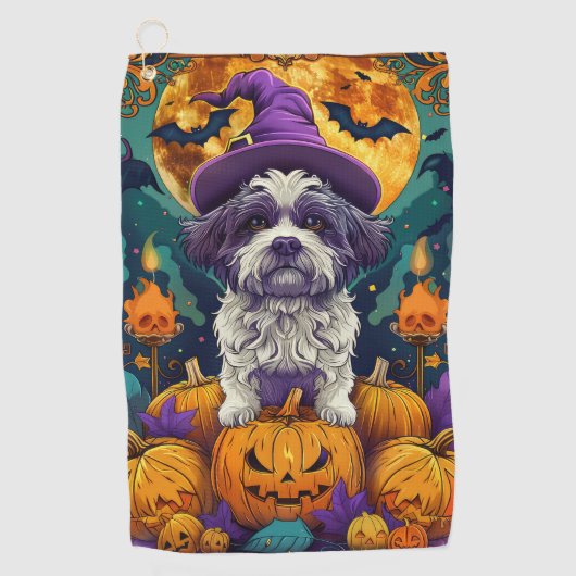 Serviette De Golf Éffrayant Chih Tzu Chien Halloween sorcière et Cit (Devant)