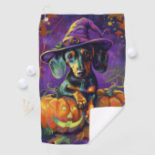 Serviette De Golf Éffrayant Dachshund Chien Halloween sorcière et Ci (En situation)