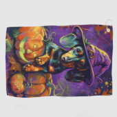 Serviette De Golf Éffrayant Dachshund Chien Halloween sorcière et Ci (Horizontal)