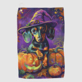 Serviette De Golf Éffrayant Dachshund Chien Halloween sorcière et Ci (Devant)