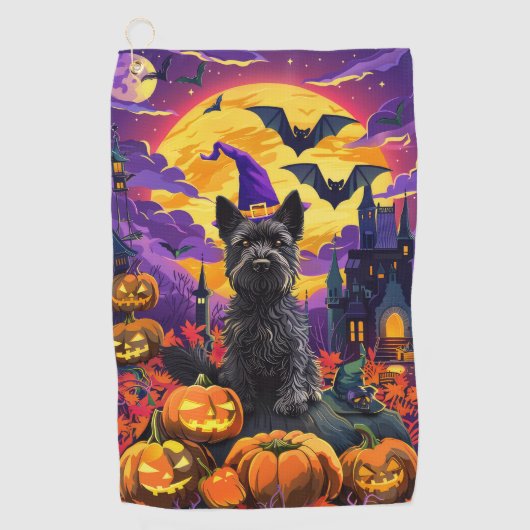 Serviette De Golf Éffrayant écossais Terrier Citrouille de sorcière (Devant)