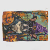 Serviette De Golf Éffrayant Français Bulldog Halloween sorcière et C (Horizontal)