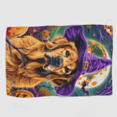 Serviette De Golf Éffrayant Golden Retriever Halloween sorcier Citro (Horizontal)
